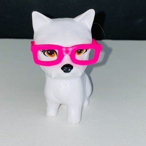 White Puppy Dog Toy Figure With Big Pink Glasses Pretend Play Pet Animal